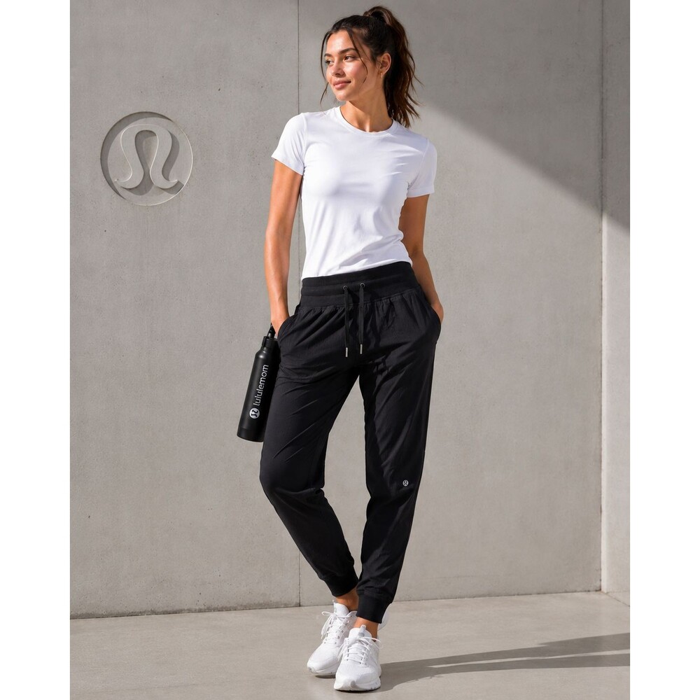 LULULEMON Womens 4 Athletic Pants Drawstring Jogger Stretch Black Pockets